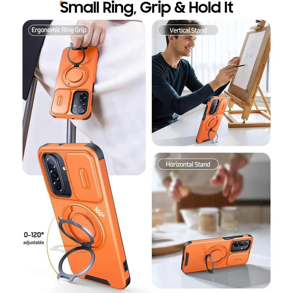 JAME Samsung Galaxy A16 A17 5G Case Slide Camera Cover Ring Kickstand Armor